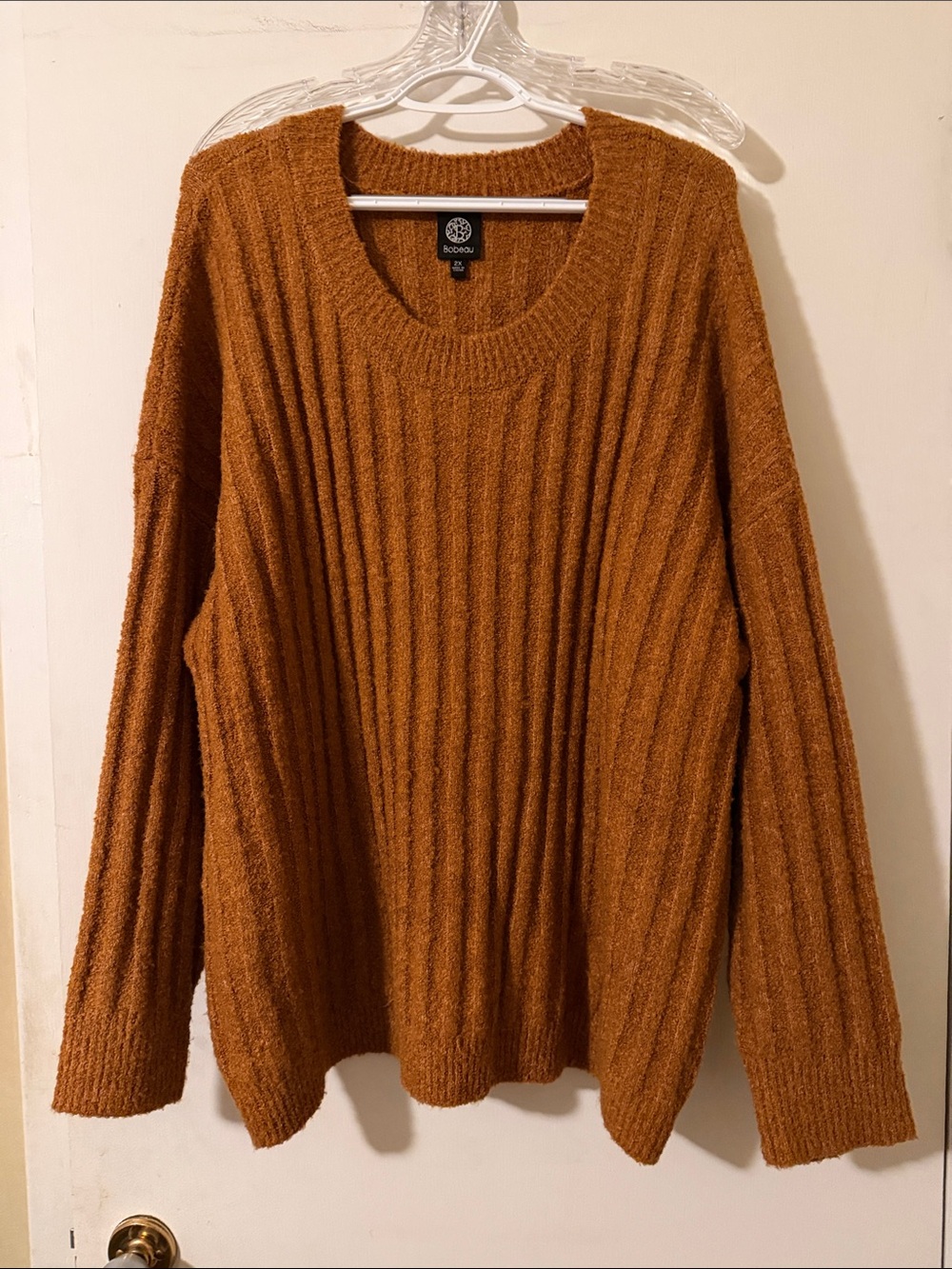 bobeau Rust Crewneck Ribbed Sweater